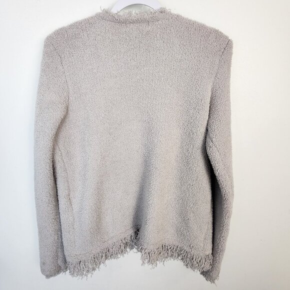 Barefoot Dreams Cozychic Light Gray Fringed Jacket Cardigan Sweater Size Medium - Picture 8 of 8
